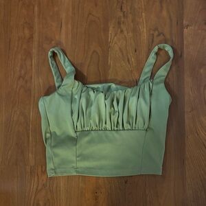 Green Ruched Square-Neck Top
